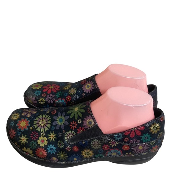 Spring Step Manila Leather Comfort Slip On Clogs Black womens Floral Shoes 9.5m - Picture 1 of 8